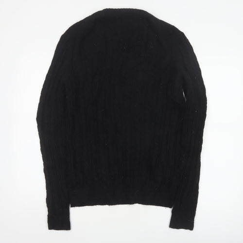 Farah Men’s Black M Cable Knit Wool Blend V-Neck Pullover Jumper