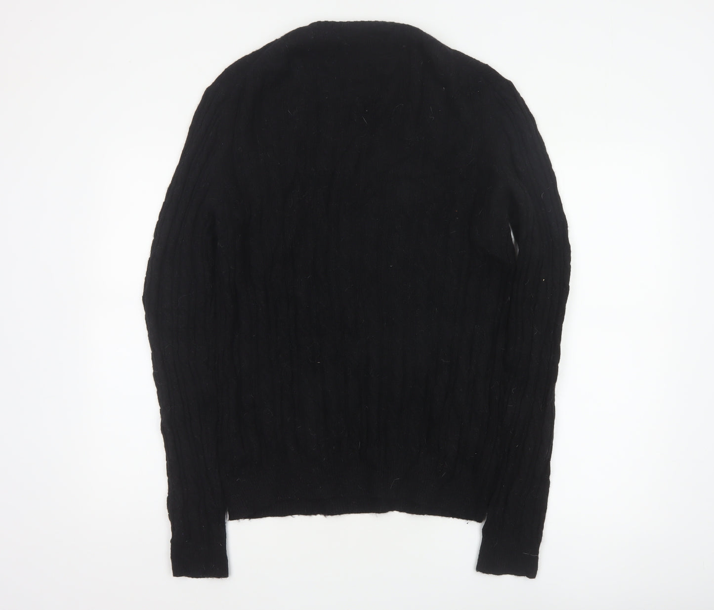 Farah Men’s Black M Cable Knit Wool Blend V-Neck Pullover Jumper