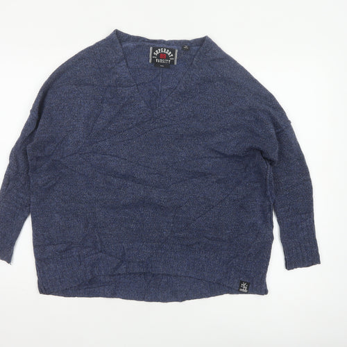 Superdry Unisex Blue S V-Neck Varsity Logo Knit Pullover Jumper