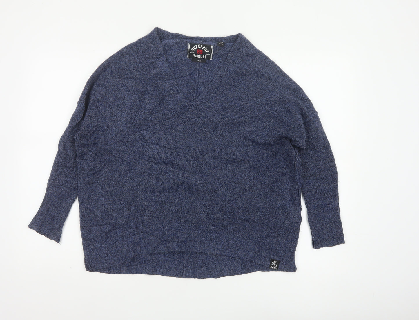Superdry Unisex Blue S V-Neck Varsity Logo Knit Pullover Jumper
