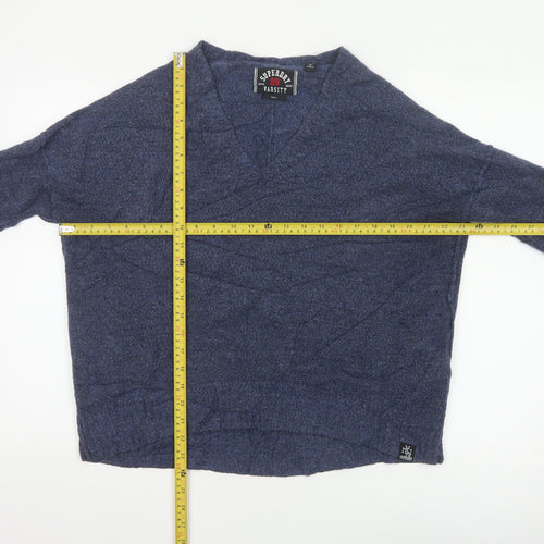 Superdry Unisex Blue S V-Neck Varsity Logo Knit Pullover Jumper