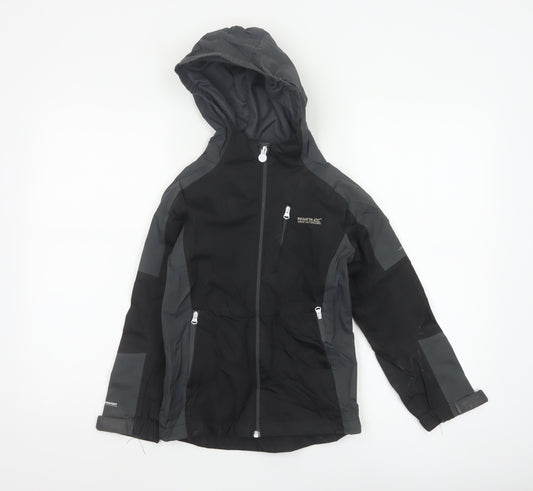 Regatta Boys Black Grey 7-8 Years Hooded Waterproof Ski Jacket