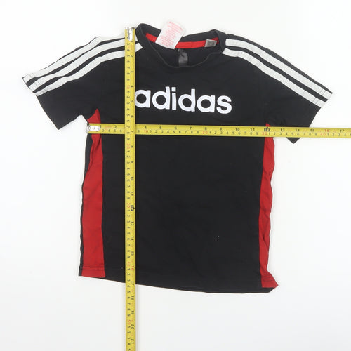 Adidas Boys Black Red 5-6 Years Logo Jersey T-Shirt