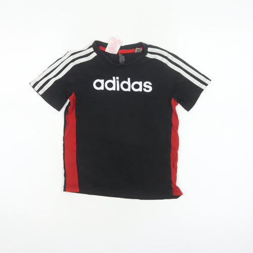 Adidas Boys Black Red 5-6 Years Logo Jersey T-Shirt