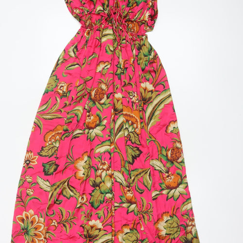 Zara Women Pink Floral Wide-Leg Jumpsuit UK 12 Tropical