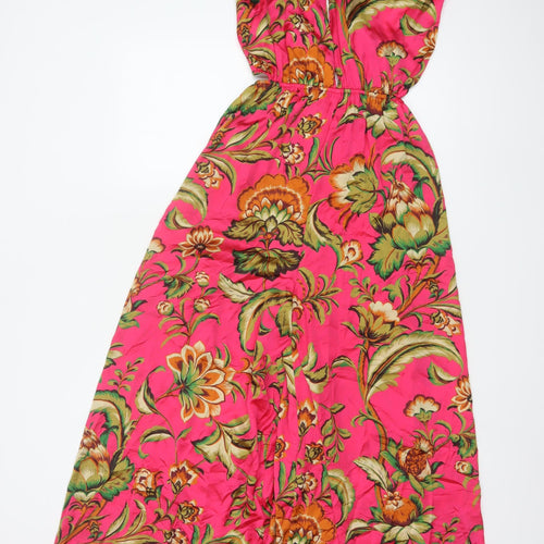 Zara Women Pink Floral Wide-Leg Jumpsuit UK 12 Tropical