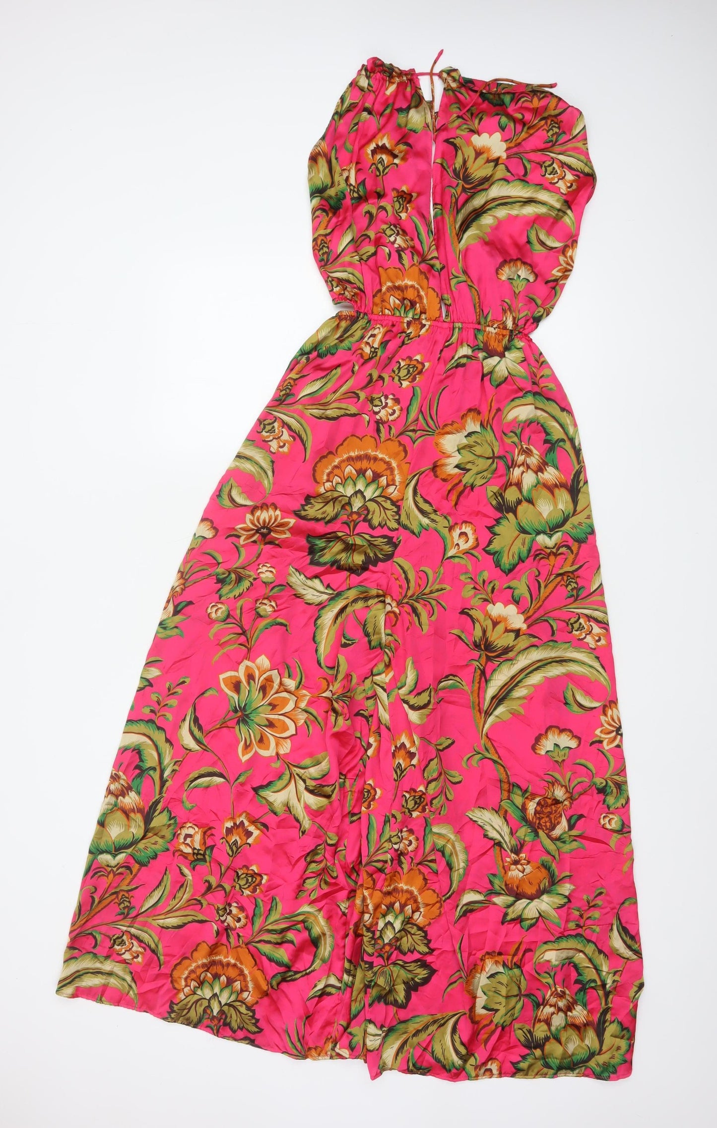 Zara Women Pink Floral Wide-Leg Jumpsuit UK 12 Tropical