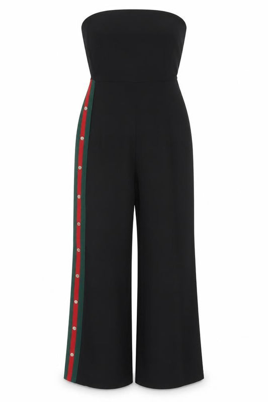 JM Women’s Black Stripe Wide-Leg Strapless Jumpsuit UK 8