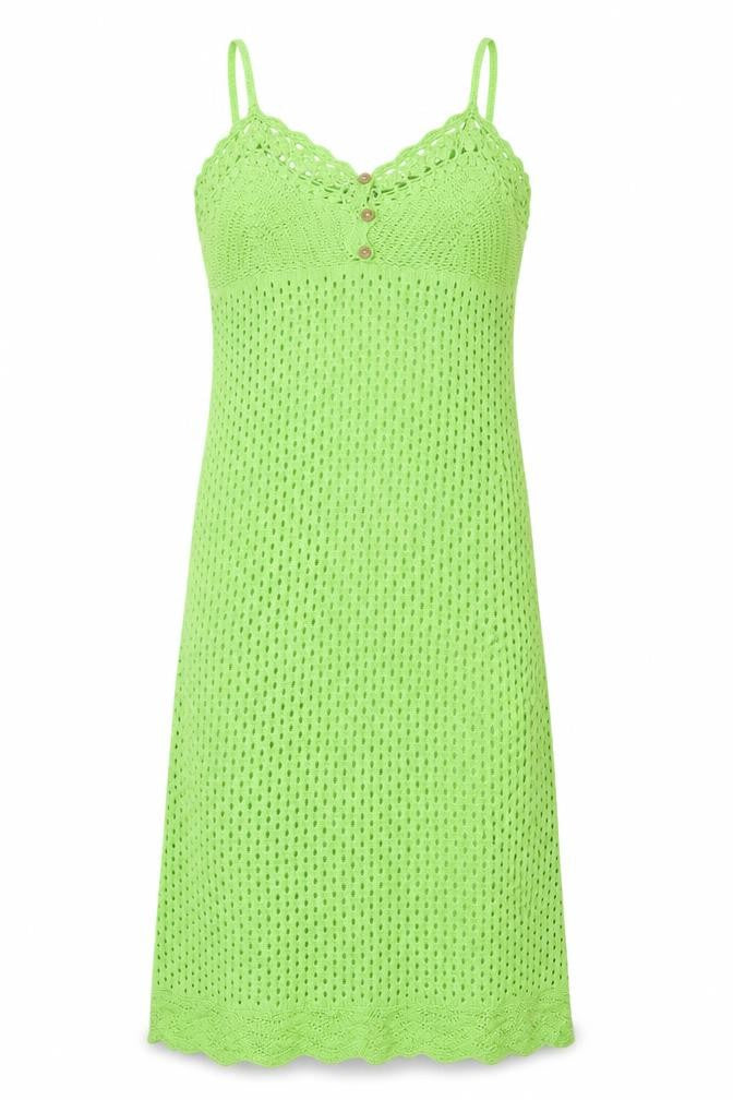 Topshop Women Green Crochet Knit Maxi Dress UK 12-14 Beach Boho