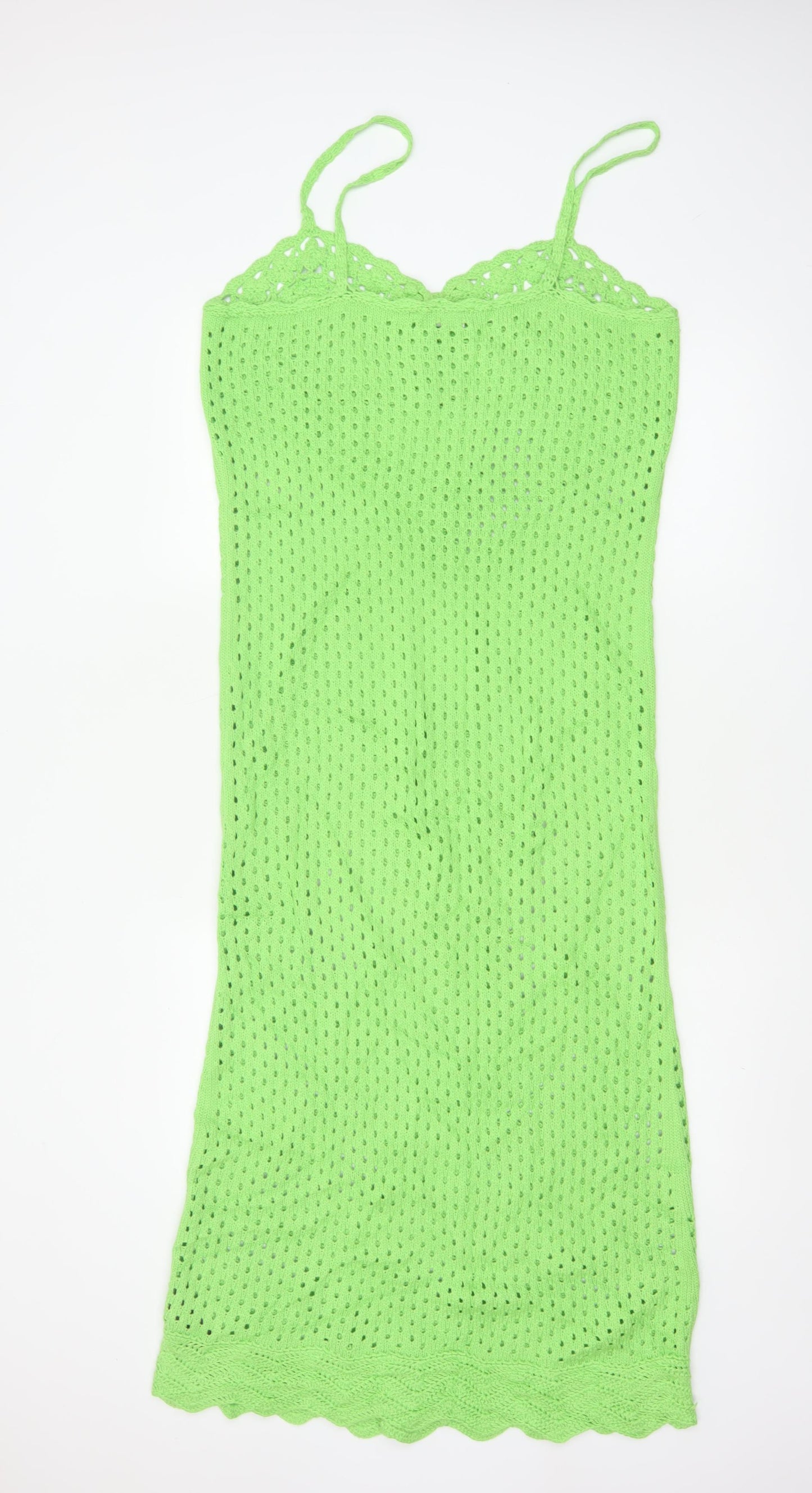 Topshop Women Green Crochet Knit Maxi Dress UK 12-14 Beach Boho