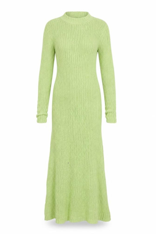 Front view of MNG Women Green M Long Knit Maxi Jumper Dress Long Sleeve
