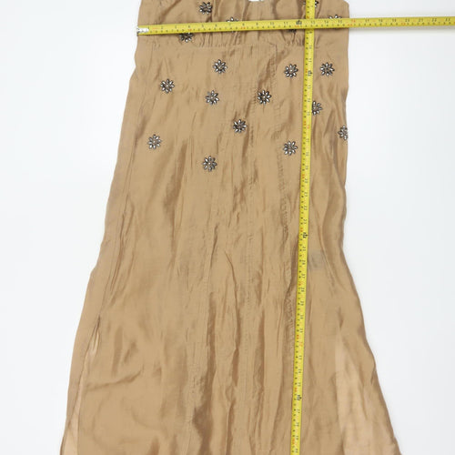 H&M Edition Women Gold UK 8 Long Fit & Flare Beaded Strappy Dress