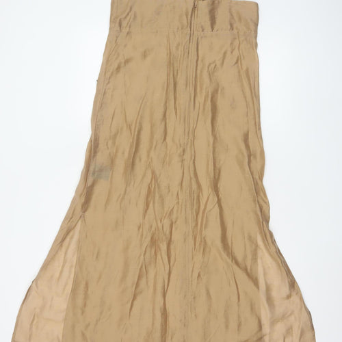 H&M Edition Women Gold UK 8 Long Fit & Flare Beaded Strappy Dress