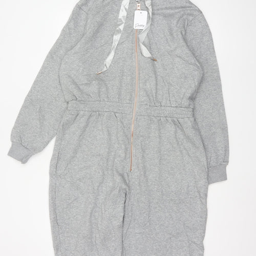 Pretty Secrets Women Grey UK 16/18 Hooded Fleece Zip One Piece