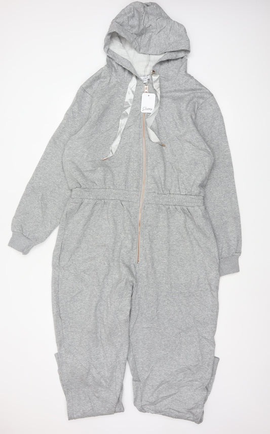 Pretty Secrets Women Grey UK 16/18 Hooded Fleece Zip One Piece