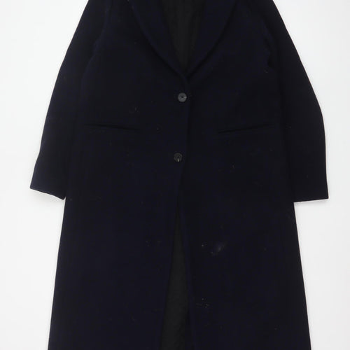 Superdry Studios Women Navy UK 12 Long Wool Blend Overcoat Buttoned