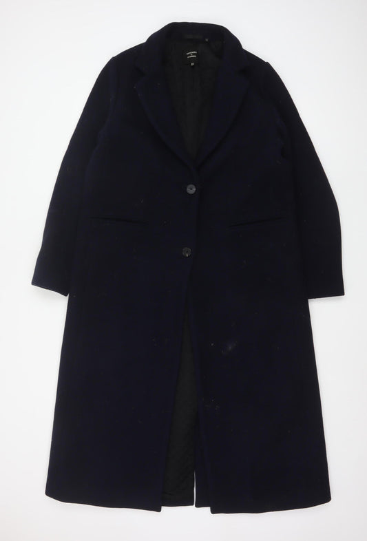 Superdry Studios Women Navy UK 12 Long Wool Blend Overcoat Buttoned
