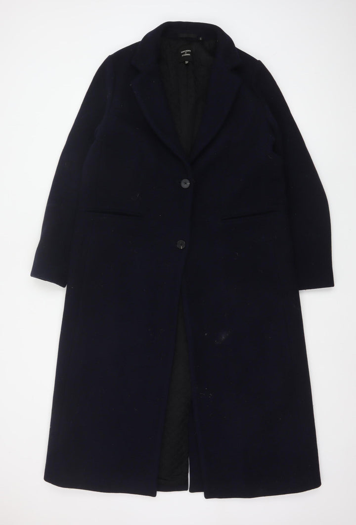 Superdry Studios Women Navy UK 12 Long Wool Blend Overcoat Buttoned
