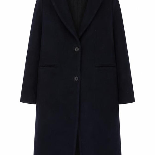 Superdry Studios Women Navy UK 12 Long Wool Blend Overcoat Buttoned