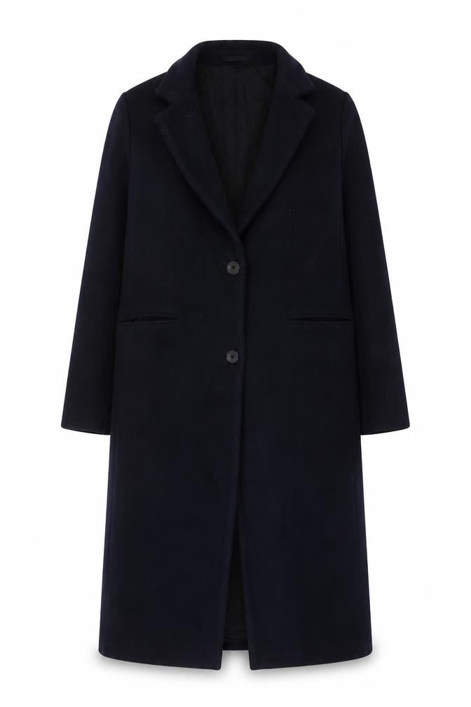 Superdry Studios Women Navy UK 12 Long Wool Blend Overcoat Buttoned
