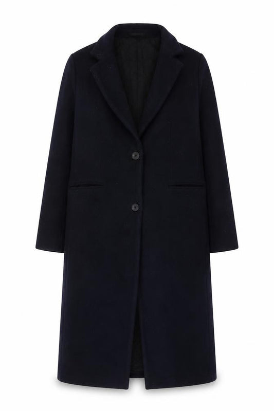 Superdry Studios Women Navy UK 12 Long Wool Blend Overcoat Buttoned