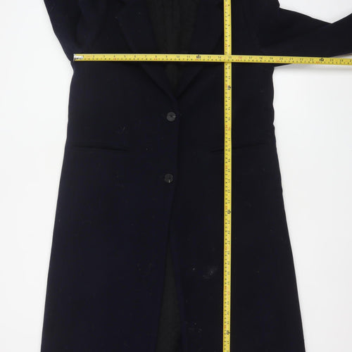 Superdry Studios Women Navy UK 12 Long Wool Blend Overcoat Buttoned