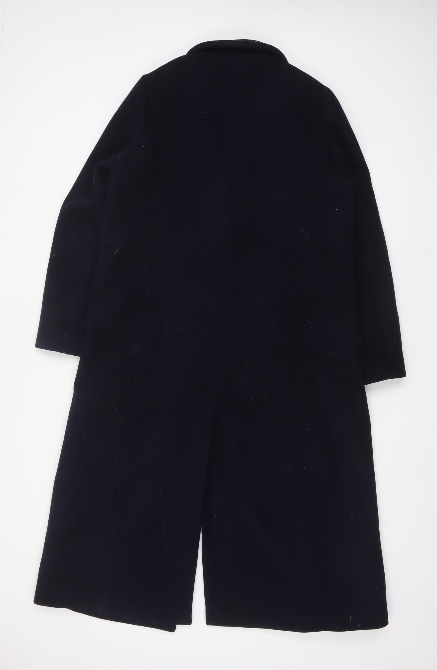 Superdry Studios Women Navy UK 12 Long Wool Blend Overcoat Buttoned