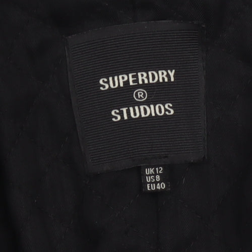 Superdry Studios Women Navy UK 12 Long Wool Blend Overcoat Buttoned