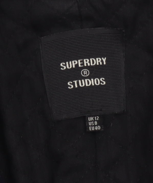 Superdry Studios Women Navy UK 12 Long Wool Blend Overcoat Buttoned