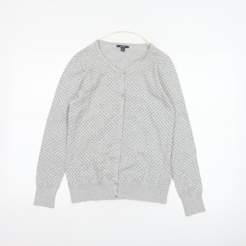 Kiabi Women Grey Polka Dot Button Cardigan Size 12 Cotton Knit