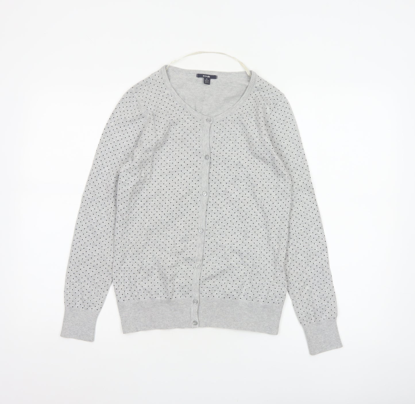 Kiabi Women Grey Polka Dot Button Cardigan Size 12 Cotton Knit