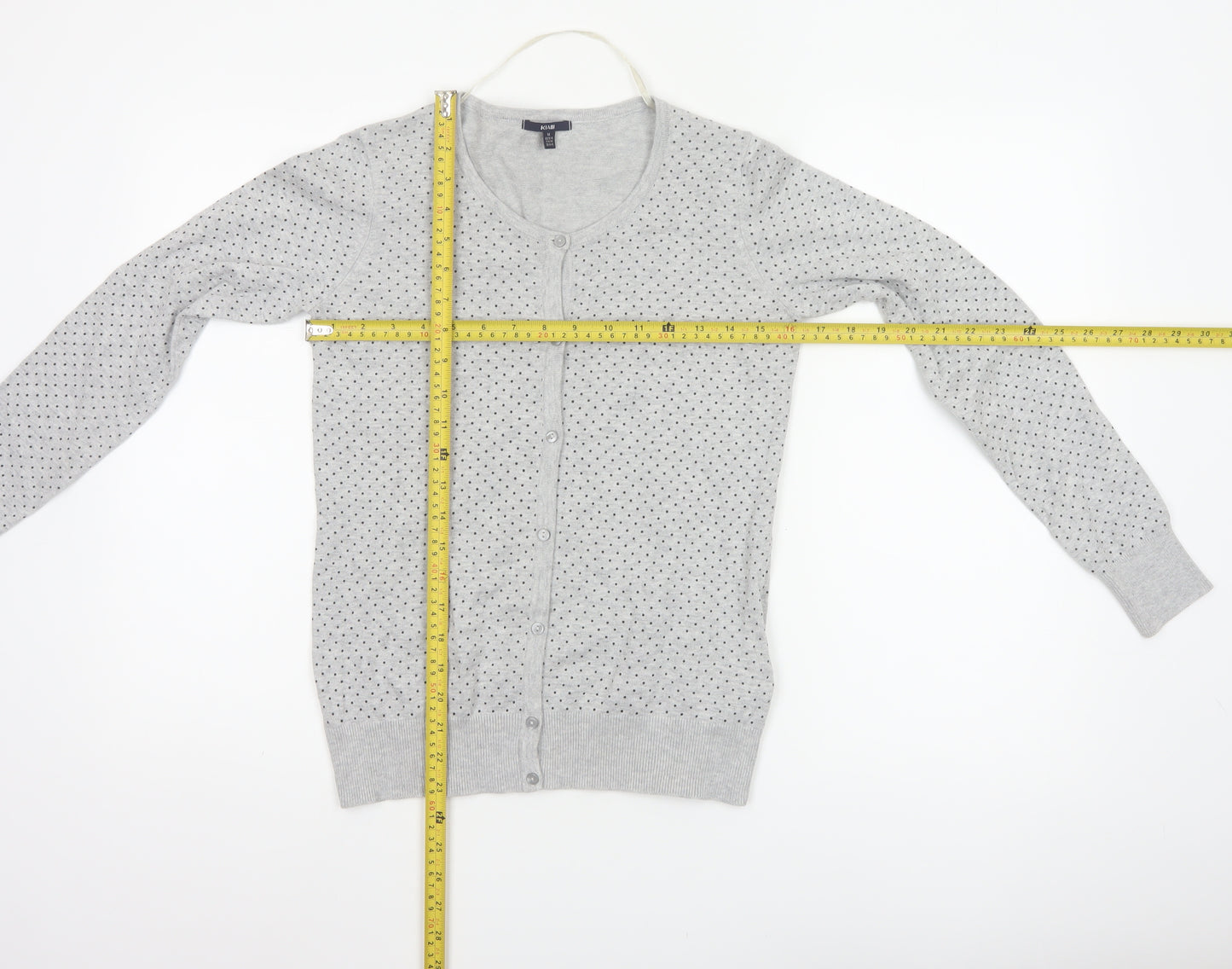 Kiabi Women Grey Polka Dot Button Cardigan Size 12 Cotton Knit