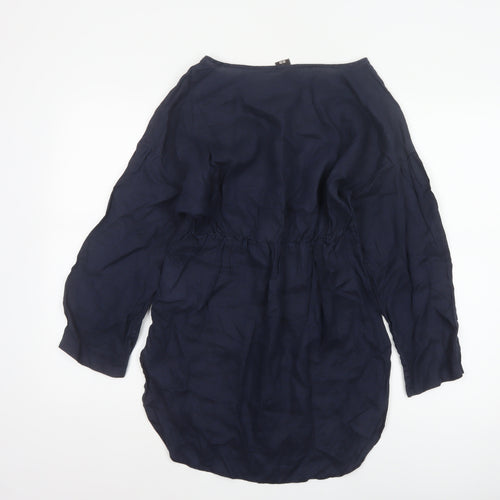 Uniqlo Women Blue XS Linen Embroidered Floral Tunic Blouse