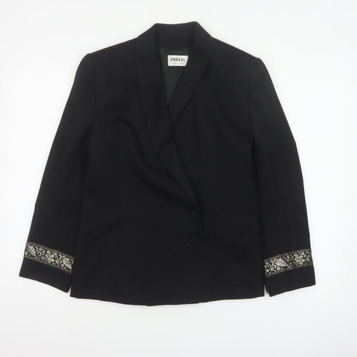 Précis Women Black UK 10 Tuxedo Blazer Wool Gold Floral Cuff Vintage