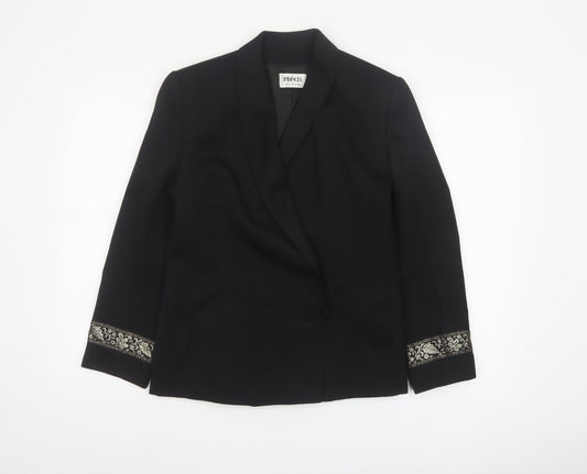 Précis Women Black UK 10 Tuxedo Blazer Wool Gold Floral Cuff Vintage