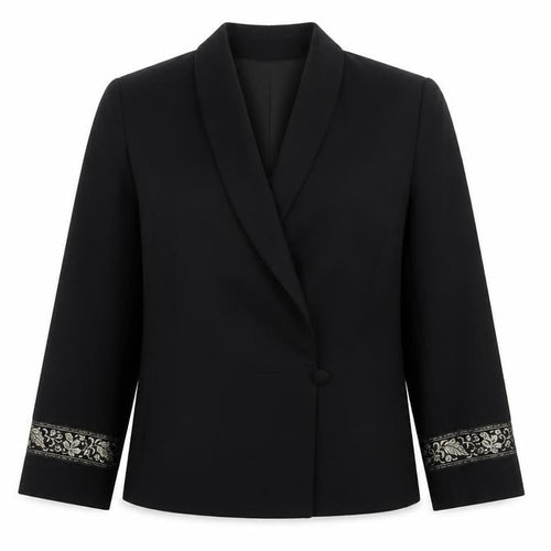 Précis Women Black UK 10 Tuxedo Blazer Wool Gold Floral Cuff Vintage