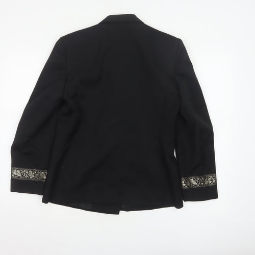Précis Women Black UK 10 Tuxedo Blazer Wool Gold Floral Cuff Vintage