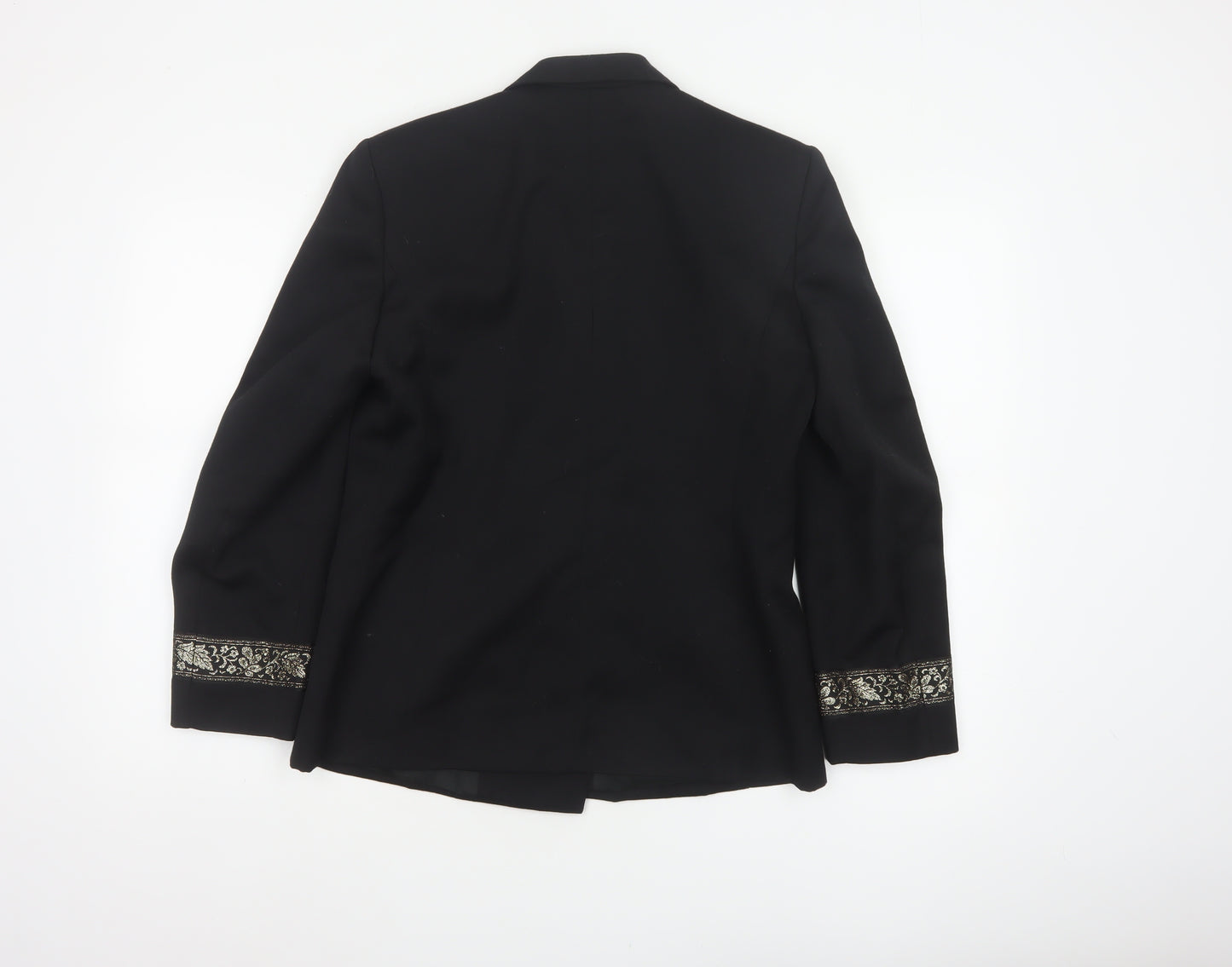 Précis Women Black UK 10 Tuxedo Blazer Wool Gold Floral Cuff Vintage