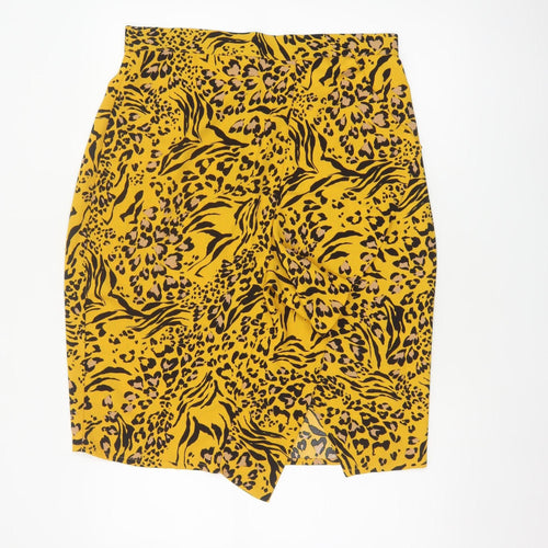 Dorothy Perkins Women Yellow Animal Print UK 14 High Rise Pencil Skirt