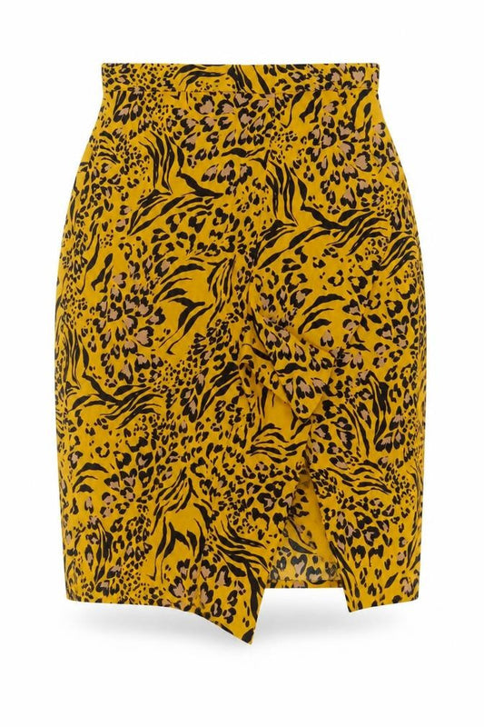 Dorothy Perkins Women Yellow Animal Print UK 14 High Rise Pencil Skirt