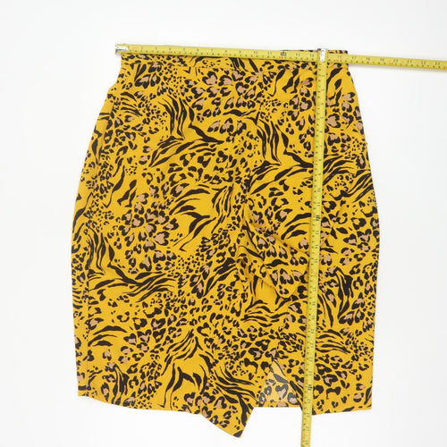 Dorothy Perkins Women Yellow Animal Print UK 14 High Rise Pencil Skirt