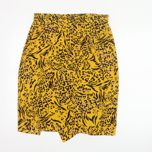Dorothy Perkins Women Yellow Animal Print UK 14 High Rise Pencil Skirt