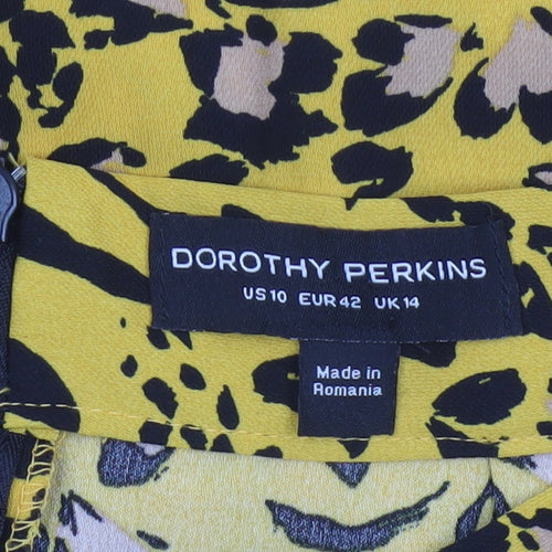 Dorothy Perkins Women Yellow Animal Print UK 14 High Rise Pencil Skirt