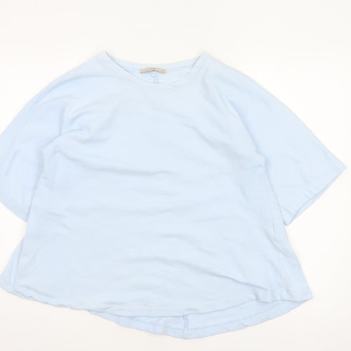 Zara Women Blue M Basic Cotton Crew Neck Kimono Sleeve T-Shirt