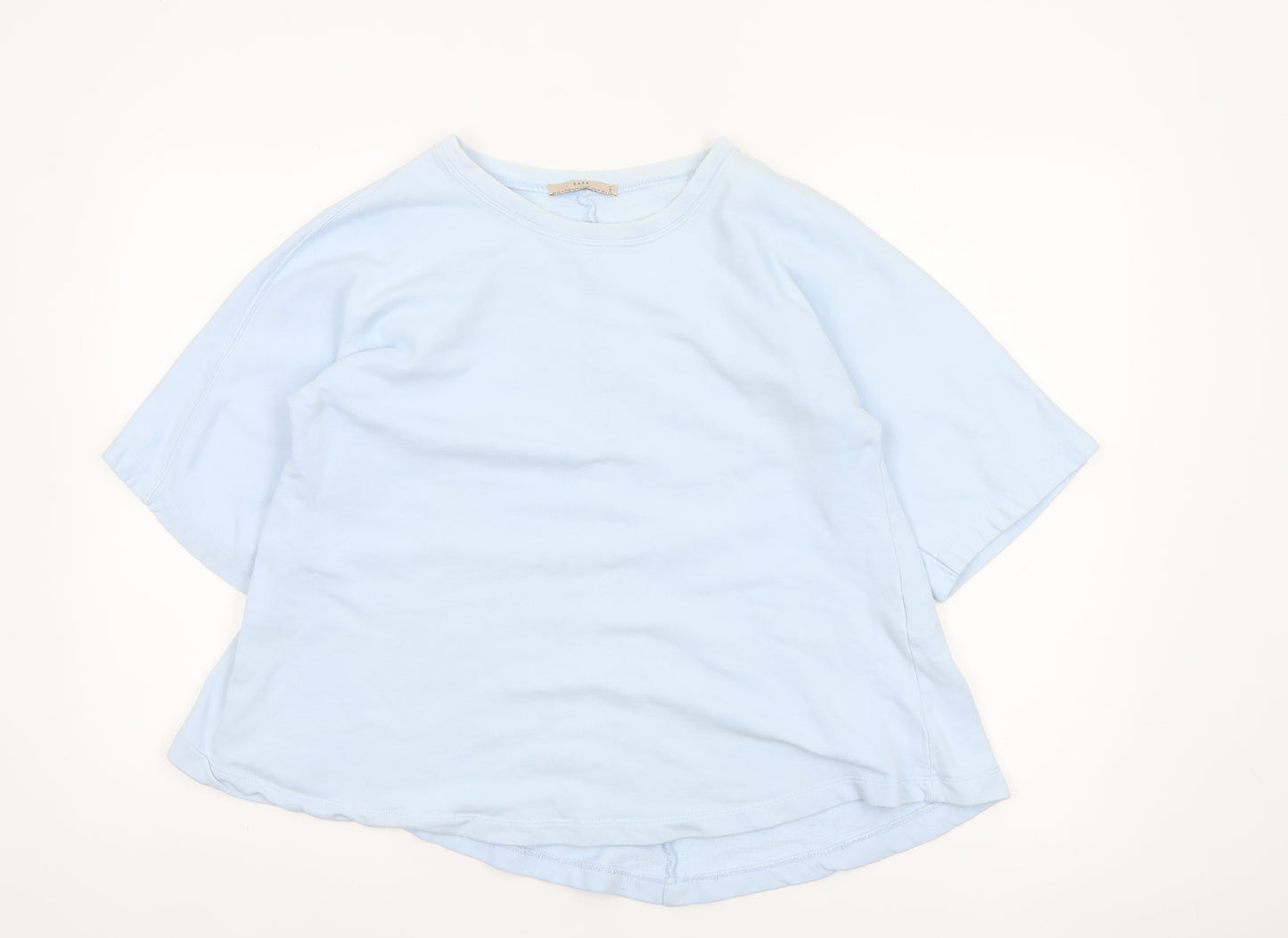 Zara Women Blue M Basic Cotton Crew Neck Kimono Sleeve T-Shirt