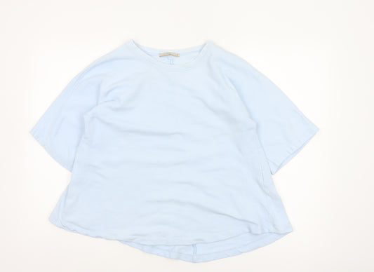 Zara Women Blue M Basic Cotton Crew Neck Kimono Sleeve T-Shirt