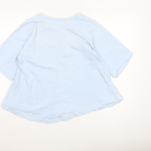 Zara Women Blue M Basic Cotton Crew Neck Kimono Sleeve T-Shirt