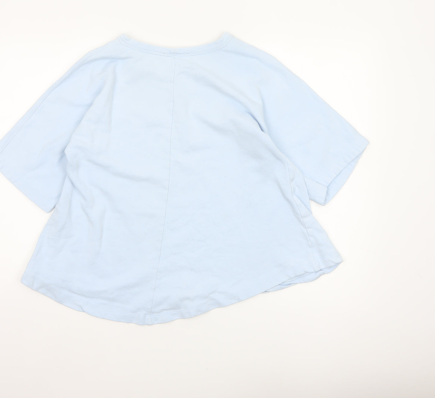 Zara Women Blue M Basic Cotton Crew Neck Kimono Sleeve T-Shirt