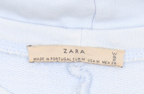 Zara Women Blue M Basic Cotton Crew Neck Kimono Sleeve T-Shirt