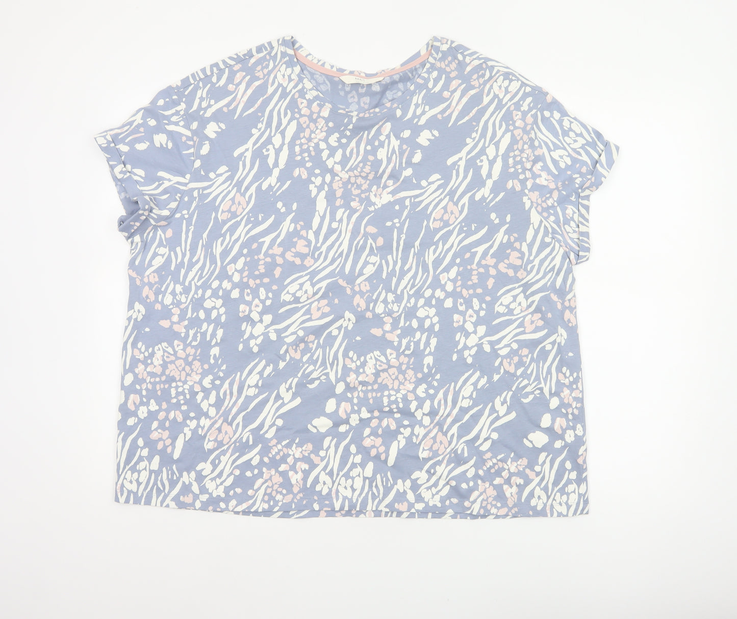 Marks and Spencer Women Blue XL Zebra Print Cotton Pyjama T-Shirt Top